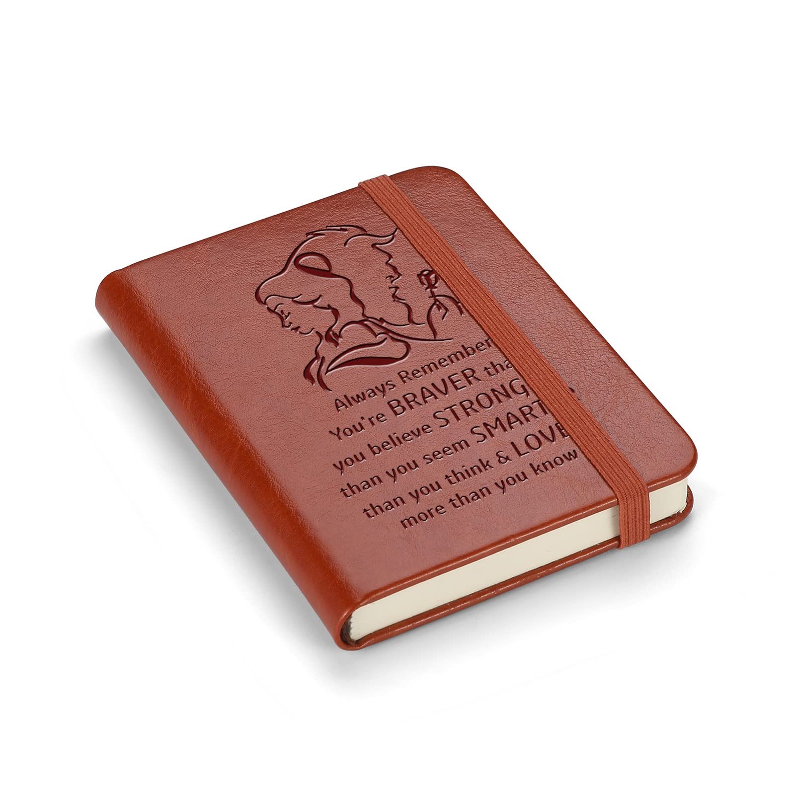 Beauty and The Beast Leather Notebook Always Remember You’re Braver Than You Believe Leather Notebook TV Movie Gifts Inspirational Gifts for Son Daughter (A7 Brown)