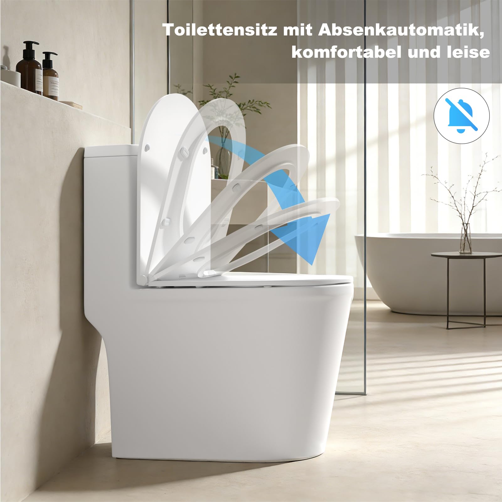 SURFOU Toilettendeckel mit Absenkautomatik, Hochwertiger UF/Duroplast WC Sitz in D-Form, mit Schnellverschluss für leichte Reinigung, Belastbar bis 200 kg, mit Gummidübeln für wackelfreien Halt