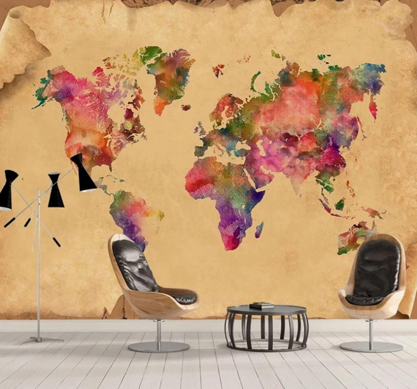 XLMING Retro Nostalgic Hand Drawn Colourful World Map 3D Wallpaper Luxury Home Dining Decor Paste Sofa Living Room The Wall for Bedroom Mural-200cm×140cm