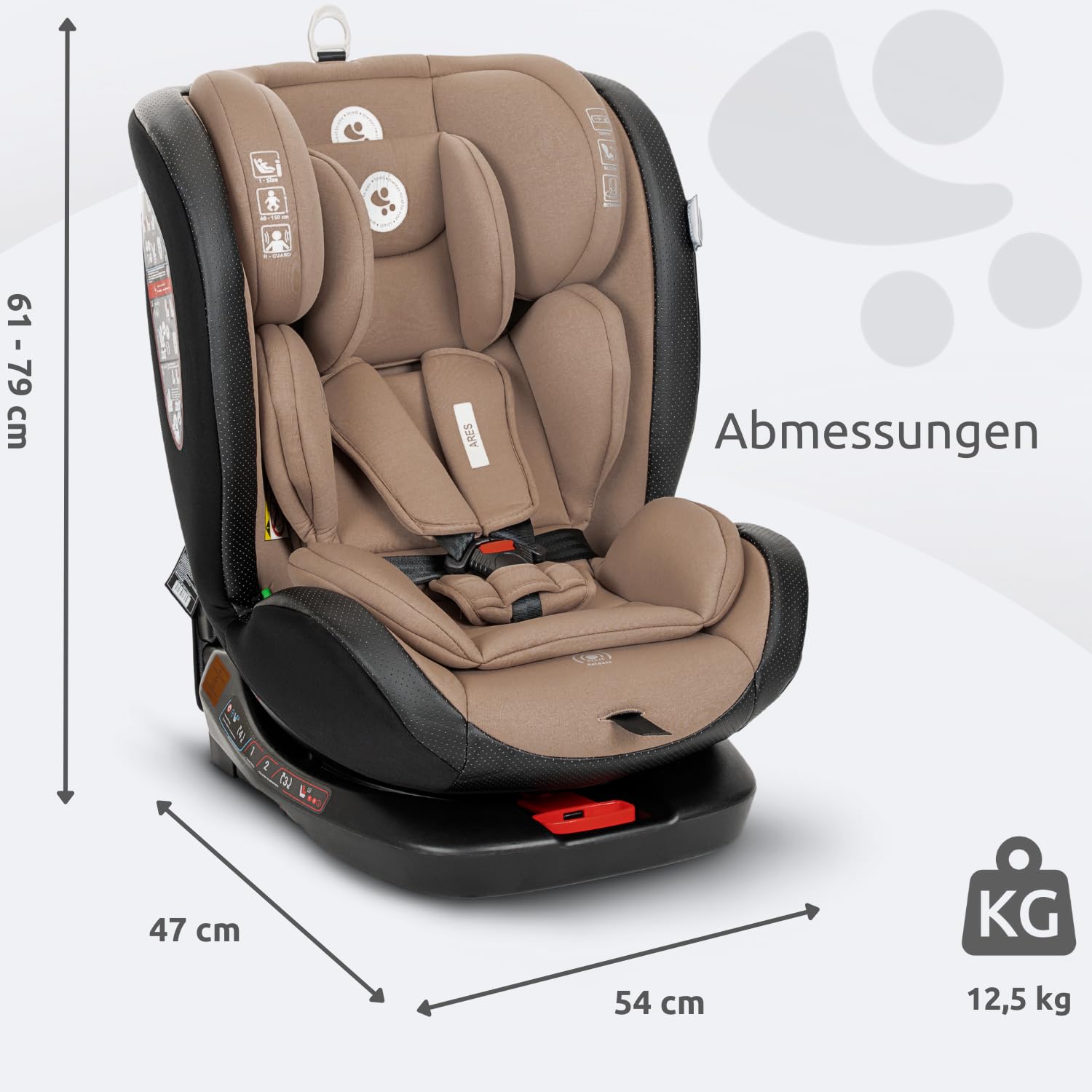 Lorelli Samochodowy fotelik dziecięcy Ares z Isofix, obracany o 360 stopni, (0-36 kg), rosnący wraz z dzieckiem i-Size 40-150 cm – grupa 0+/1/2/3, fotelik dziecięcy od urodzenia, 5-punktowy pasek,