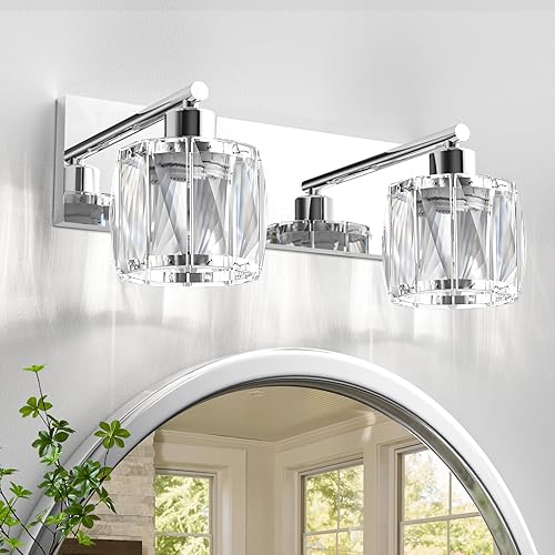Miniatura 19 de VOLISUN Luces de tocador de cristal para baños, luz de tocador de baño de 2 luces, moderna luz de baño negra mate sobre espejo, accesorios de luces