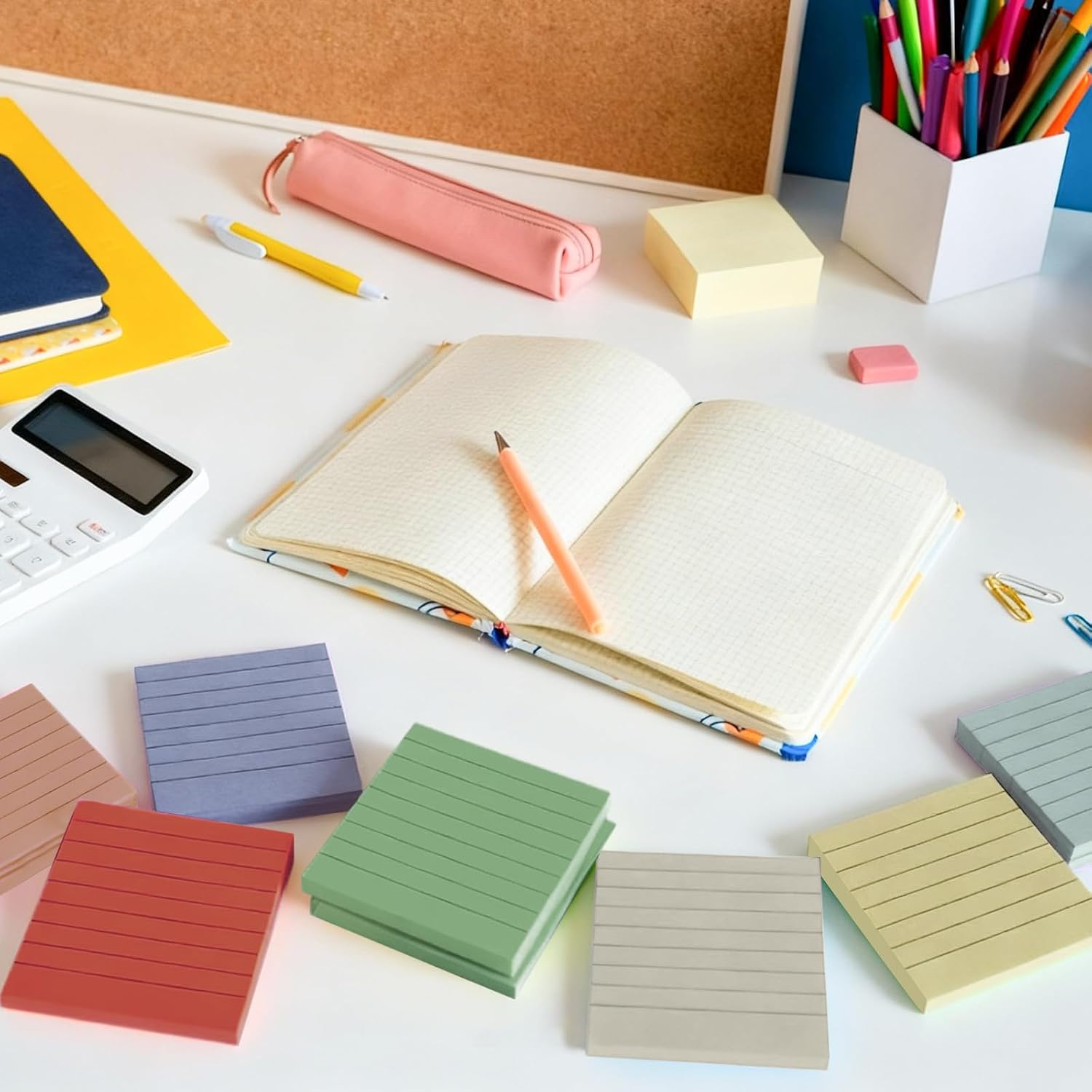 (16 Pads) Lined Sticky Notes 3x3 in Ruled Stickies Super Sticking Power Memo Pads Recyclable, Easy to Post for Home, Office, Notebook (Vintage Lined) image 4