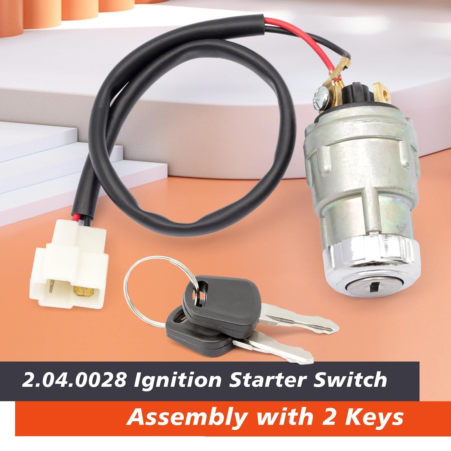 2.04.0028 Ignition Starter Switch Assembly with 2 Keys Replacement for Evolution Golf Carts for HDK EV for Classic 2/4 for Carrier 6/8 for Forester 4/6 for Turfman 200/800/1000