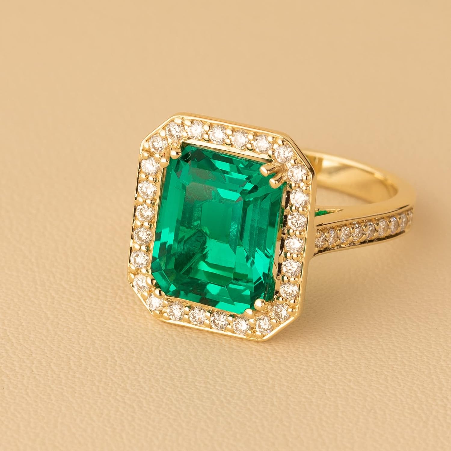 PEORA 6 Carats Created Colombian Emerald Lab Grown Diamond Ring in 14K White or Yellow Gold, Emerald Cut, Size 4 to 10