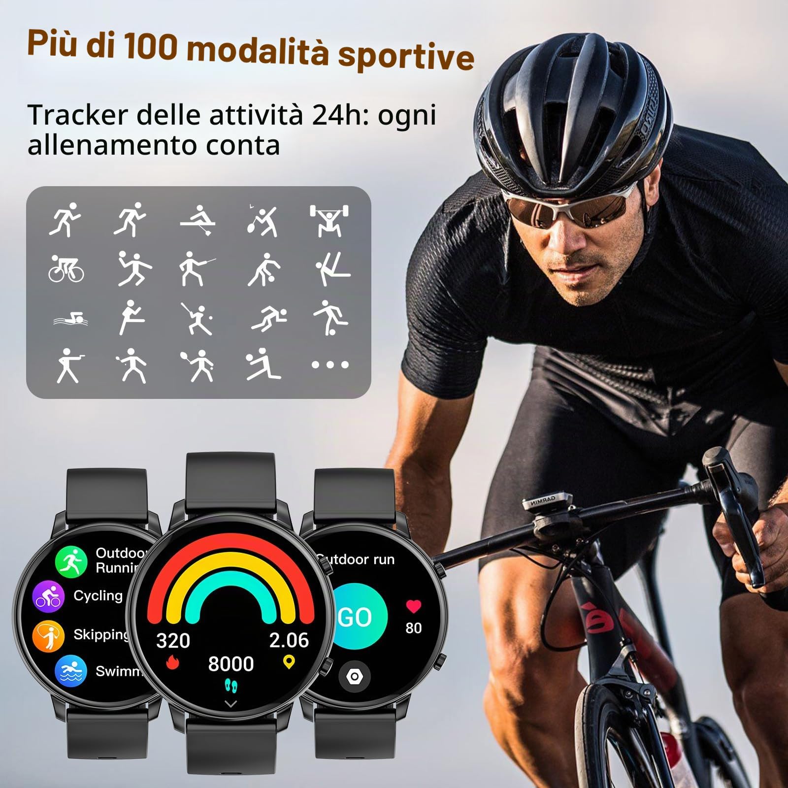 Hwagol Smart Watch (rispondere/effettuare chiamate), fitness tracker da 1,39 pollici, smartwatch con cardiofrequenzimetro/monitoraggio del sonno/contapassi/calorie, oltre 140 modalità sportive,