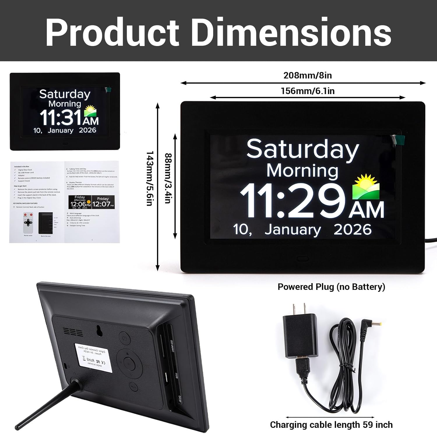 Digital Dementia Clocks for Seniors - 7" Large Display Calendar Clock with Day & Date for Elderly, Auto DST | 20 Alarm Reminders, Essential Alzheimers Clock & Gift for People with Memory Loss