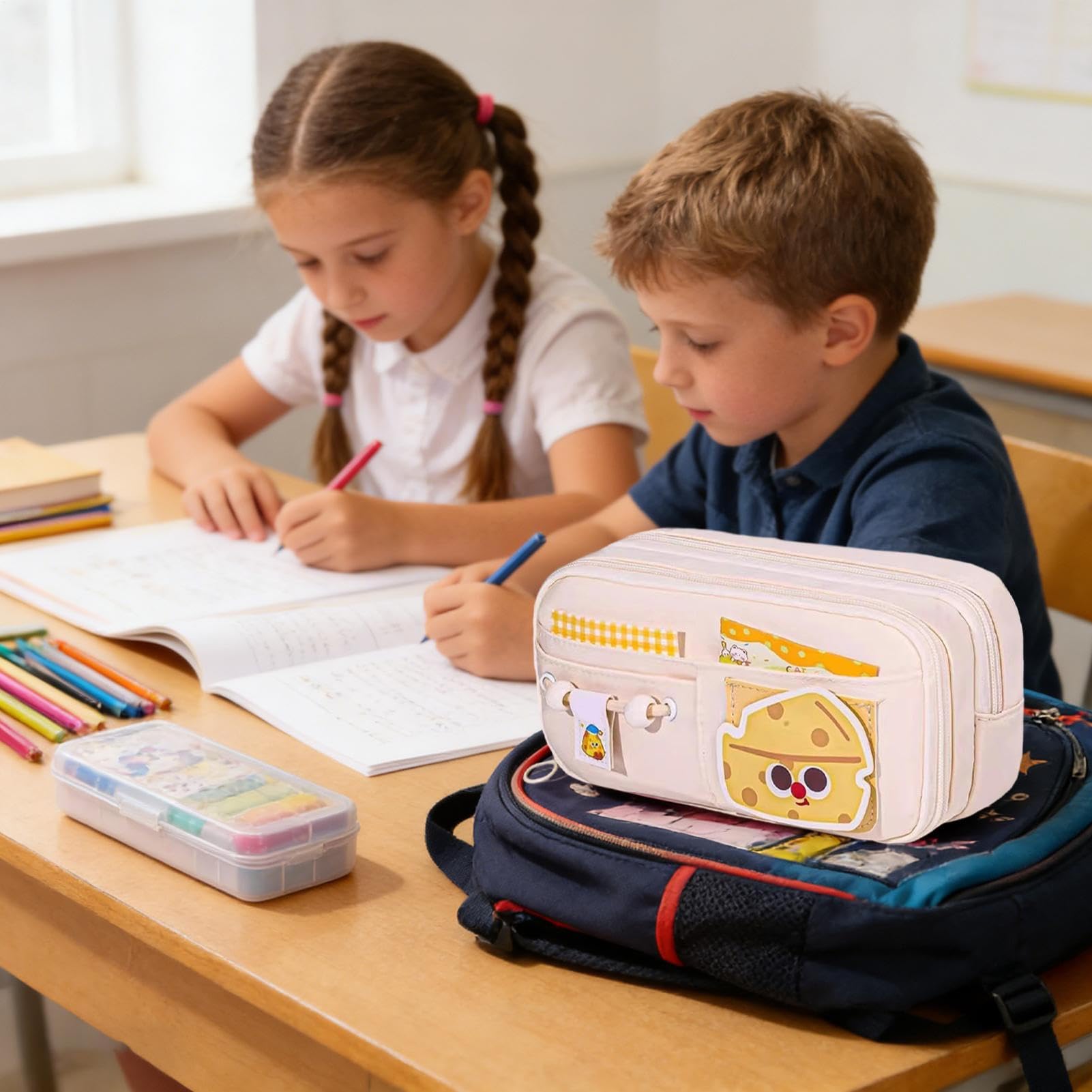 Forniture estetiche per la scuola, organizer a 10 strati per formaggi, astuccio porta matite con adesivi, per studenti, ragazzi, ragazze, dormitorio, festa dei bambini, feste di compleanno