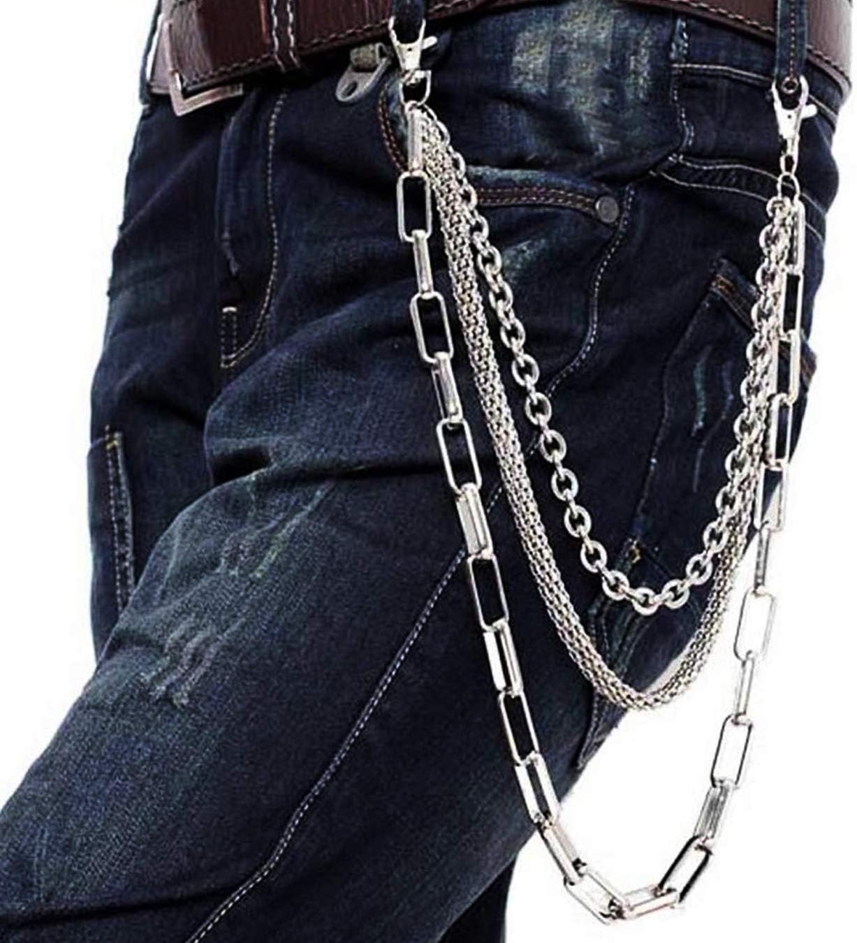 UOOOM Men Fashion Punk Hip-hop Pants Trousers Key Chain Rock Non-mainstream Waist Chain 3 Layers (PK6002)