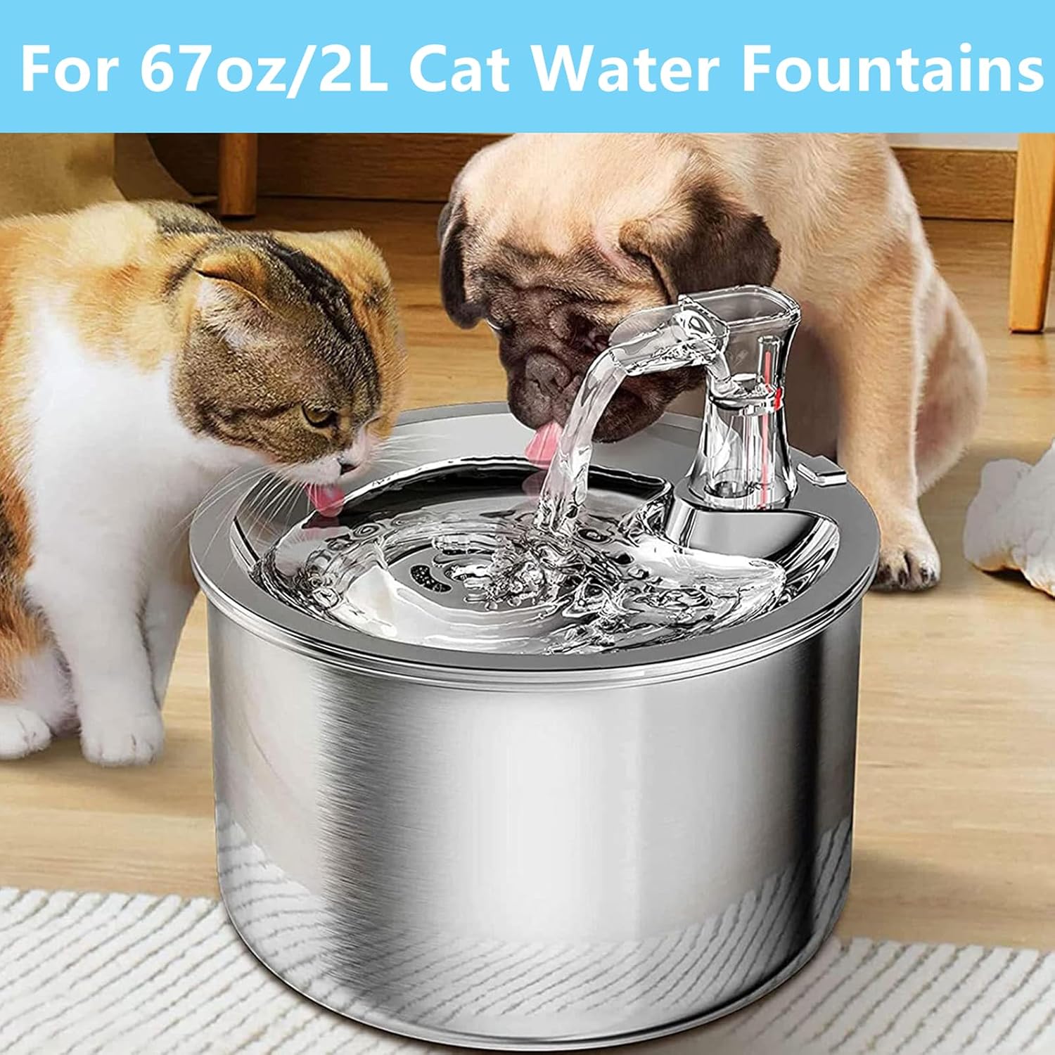 12 Set Replacement Carbon Filters, Cat Water Fountain Filters for 67oz/2L Stainless Steel Pet Fountain, Triple Filtration System - Image 2