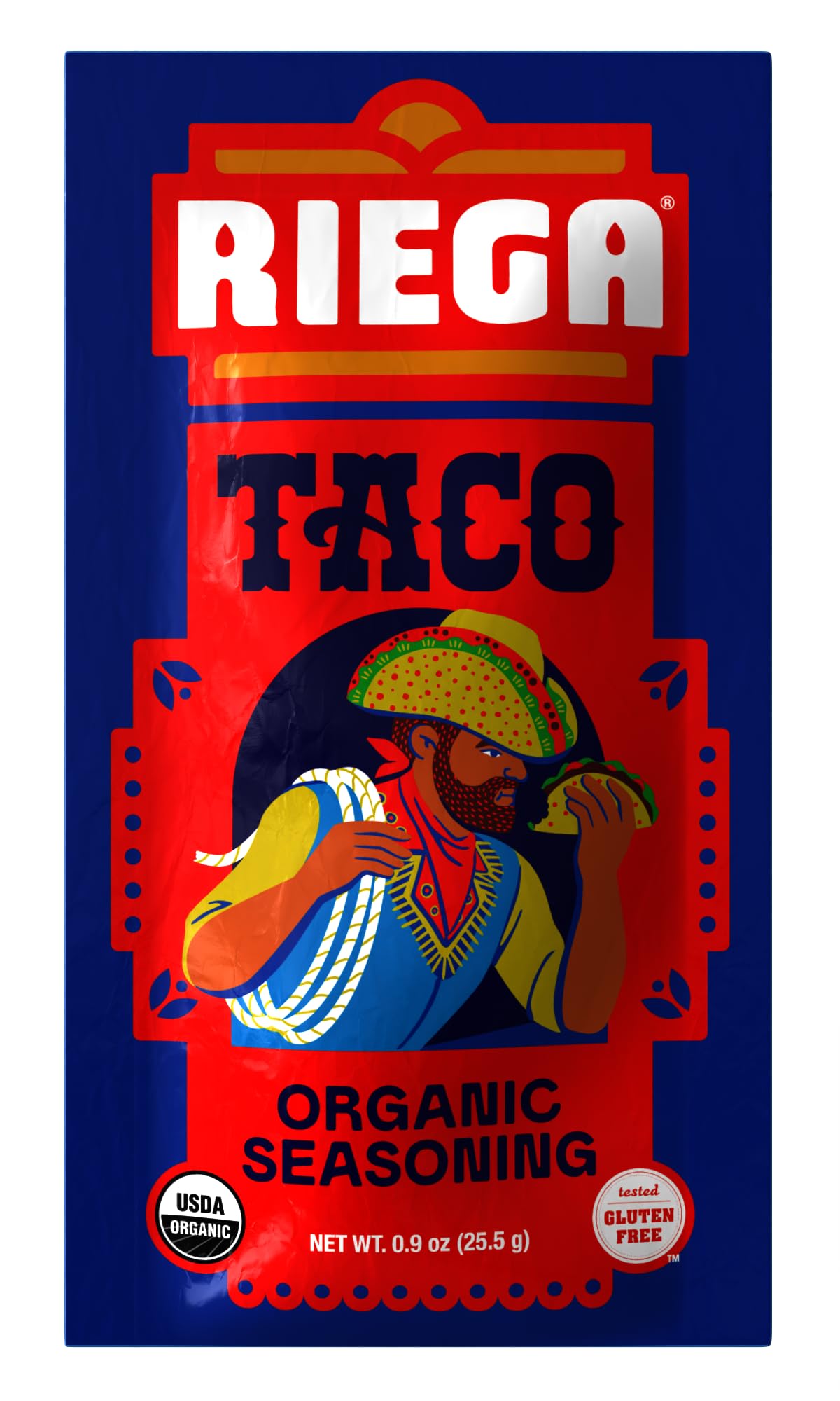 Riega Organic Taco Seasoning, Perfect Tex Mex Spice Mix for Taco Tuesday and Chili 0.9 Ounce (Pack of 8)