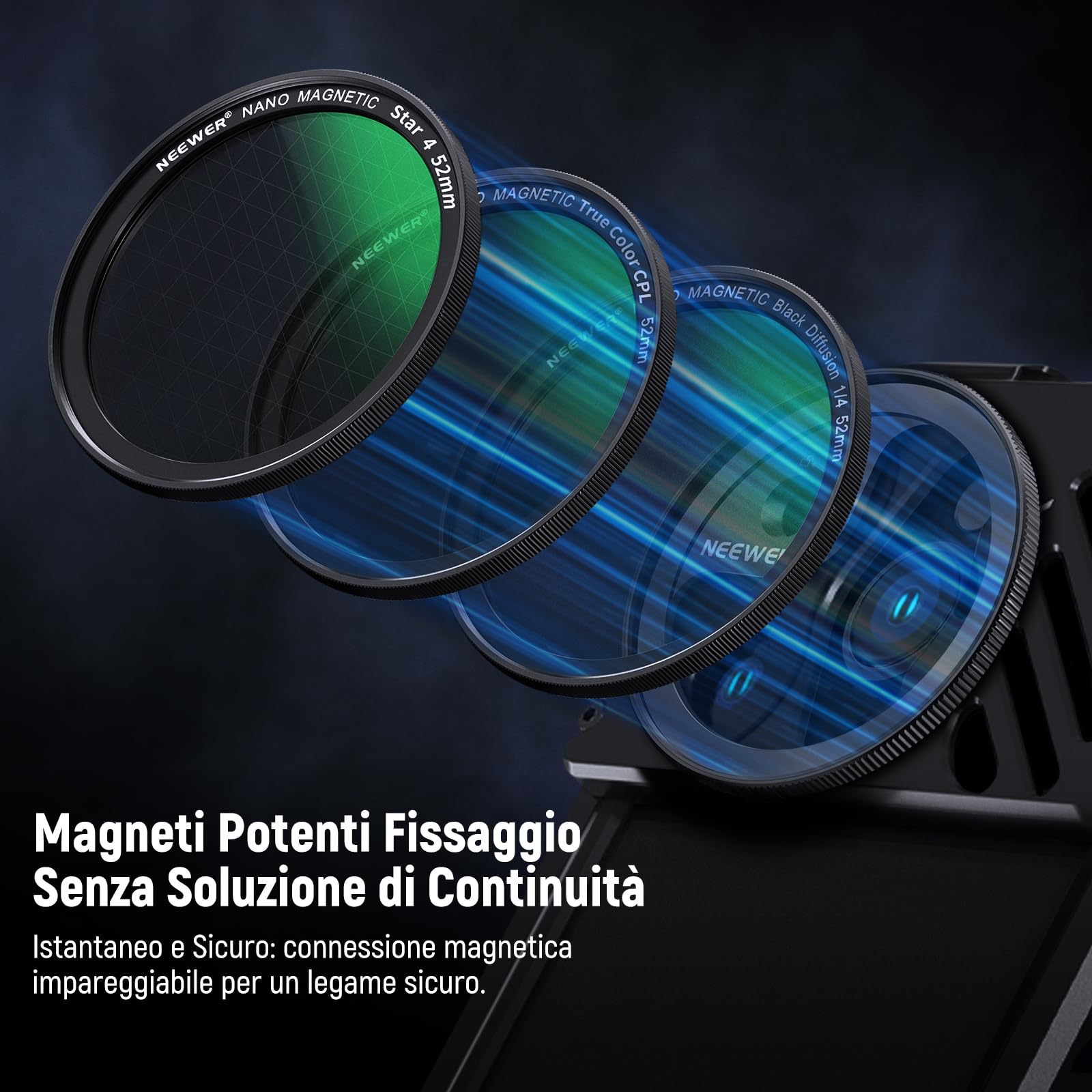 NEEWER 52mm Kit Filtro Magnetico con Anello Adattatore/Stella a 4 Punte/True Color CPL/Black Diffusion 1/4 Compatibile con SmallRig NEEWER Gabbia per Telefono con Attacco M per iPhone 14 13 12 serie