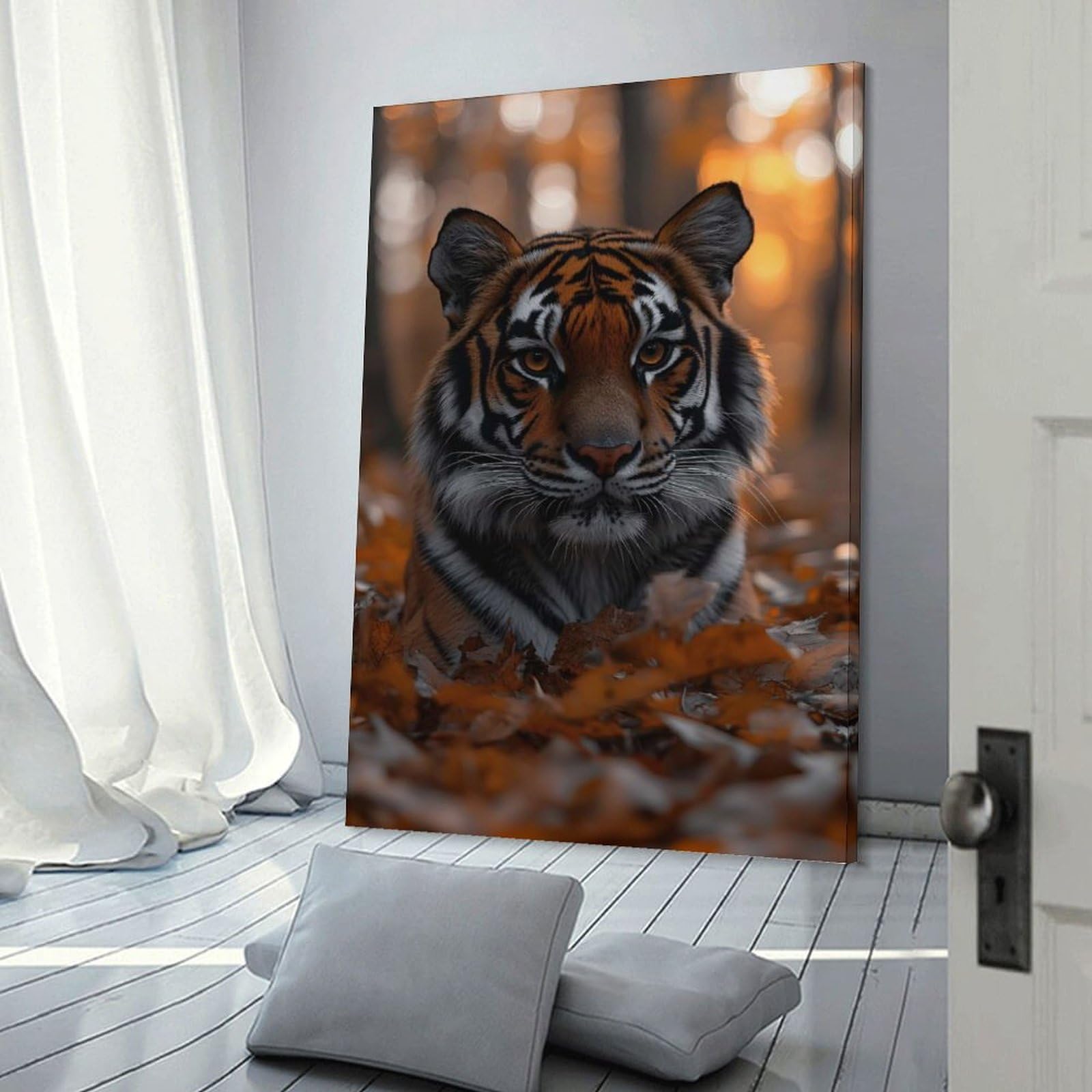 Junmoney Tiger in Autumn Leaves Home Decor Wall Art, 20x30inch(50x75cm), for Lounge, Bedroom Or Personal Spaces, Gift Idea for Housewarming And Birthdays