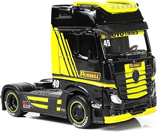 Semi Truck Toy, 1/64 Scale Alloy Metal Diecast Heavy Semi Truck Trailer Head Toy Model, Ben Actros1851 Diecast Tow Traktor Gift for Boy Adult Model Car Collector (Yellow and Black)
