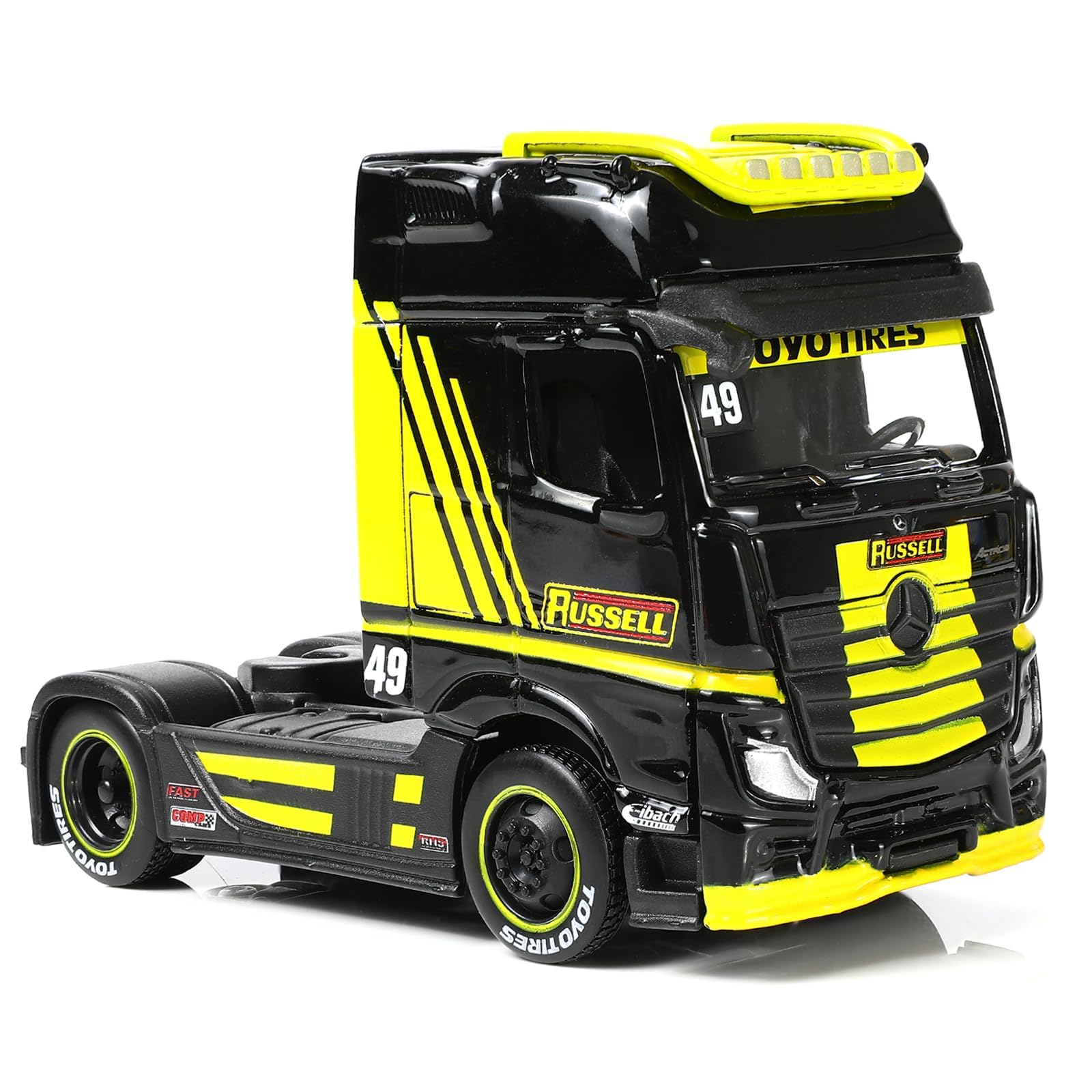 Risopen 1/64 Scale Ben Actros1851 Heavy Truck Model Semi Trailer Head Toy Alloy Metal Diecast Tow Traktor Toy Gift Classic Auto Model Collection for Kid Boy Men Adult (Yellow and Black)