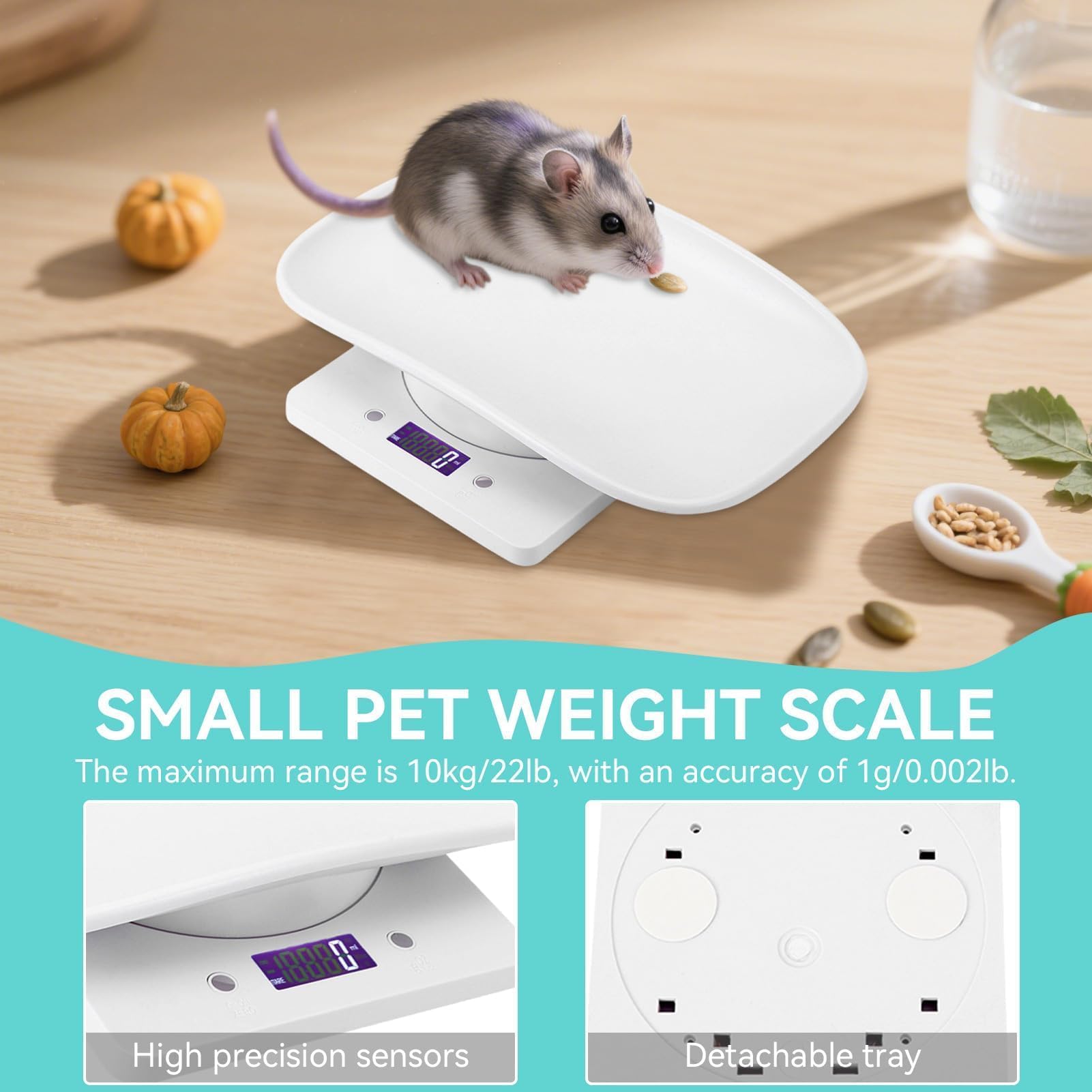 Agatige Báscula De Peso para Mascotas Pequeñas 10kg/1g, Báscula Multifuncional Portátil con Bandeja Extraíble, Báscula Digital LCD Electrónica para Medir Peso del Recién Nacidos Animales (Máx 10 Kg)