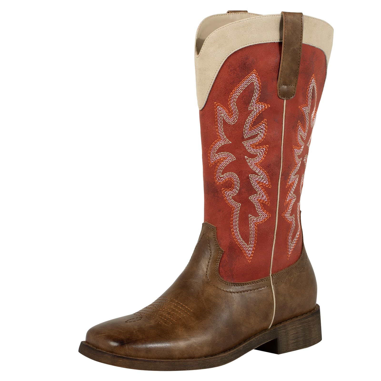 SheSole Cowboy Boots For Women Square Toe Wide Calf Cowgirl Boots Ladies Western Boots Red Green Brown