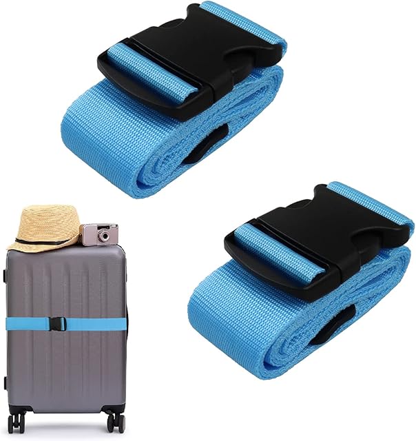 2 PCS Luggage Suitcase Straps Set,Travel Accessories Thickened Luggage Belt with Quick Release Buckle,Adjustable Blue Travel Luggage Straps for Suitcase Baggage.