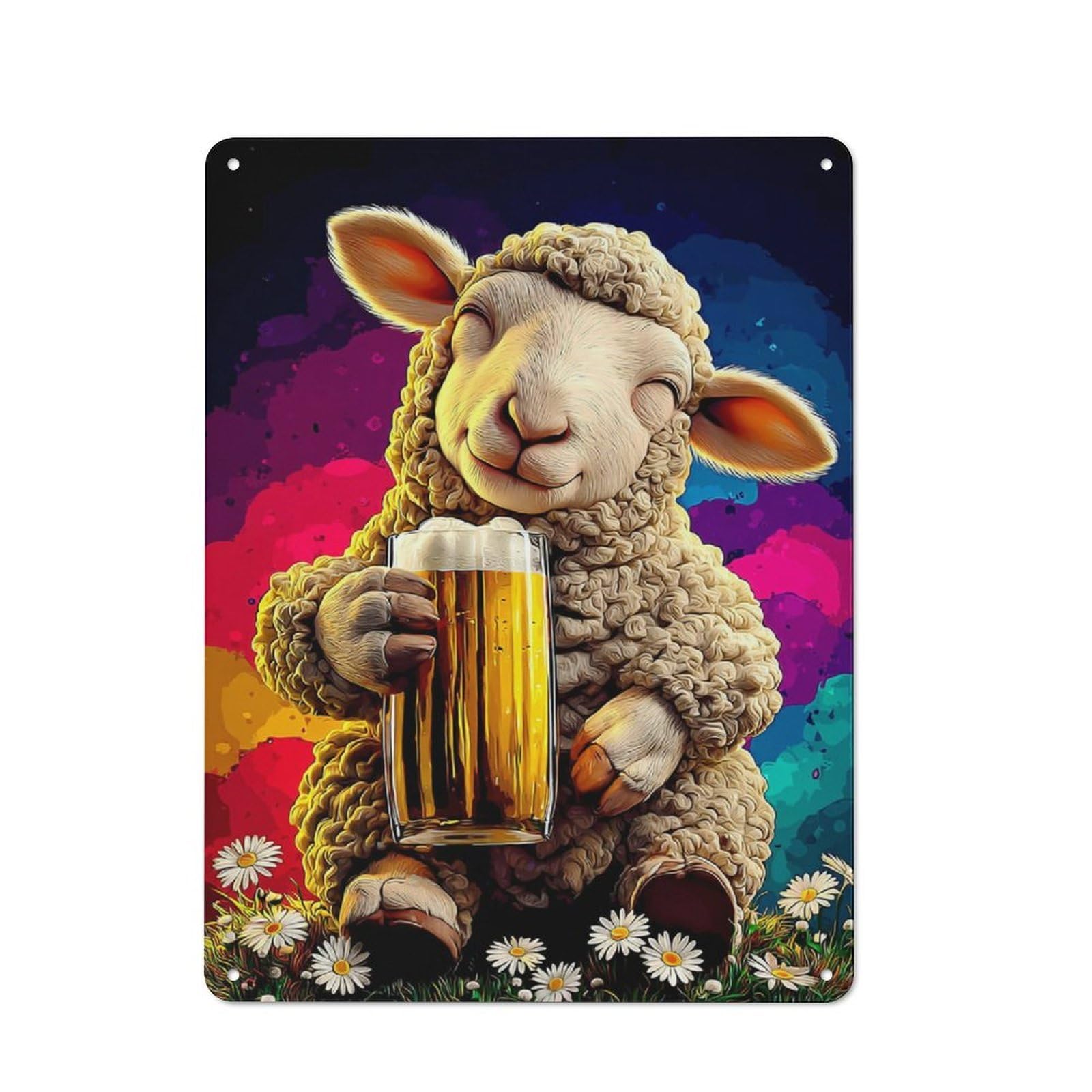 Junmoney Happy Sheep Enjoying A Cold Beverage -1 Nostalgic Decorative Tin Sign 40X30cm Featuring Old Style Wall Plaque For Kitchen, Hallway, Bar Or Small Cafe
