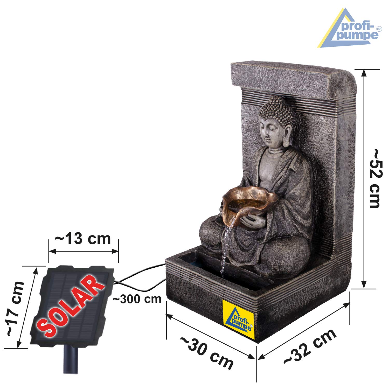Solar Gartenbrunnen Brunnen Solarbrunnen Zierbrunnen Wasserfall Zen Ruhe-Quelle lichtgrau Gartenleuchte Teichpumpe für Terrasse, Balkon, mit Pumpen-instant-Start-Funktion mit Liion-Akku & Led-Licht