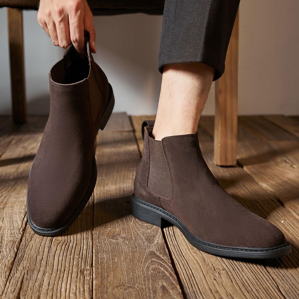 MANLADUO Botas Chelsea de piel auténtica para hombre, estilo británico, botas de vestir clásicas de gamuza para hombre