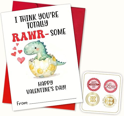 (5.3x8in) Rawr-some Dinosaur Valentine Greeting Card with Baby Dino in Egg Desig