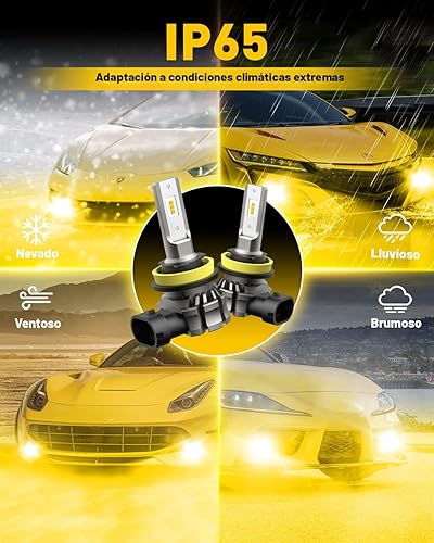 Vista 6 de AUXITO Bombillas LED antiniebla H11/H8/H16 o DRL, 6000 lúmenes, luz amarilla ámbar de 3000 K, 300% de brillo, chips LED CSP antiniebla de repuesto