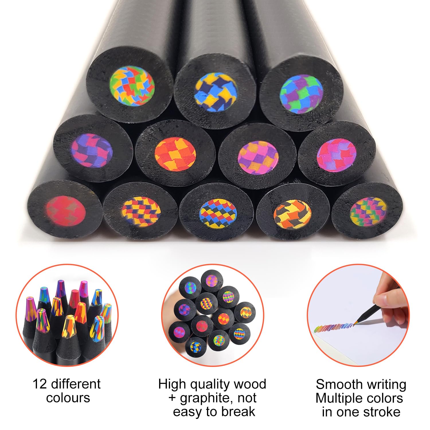 Exburanty 12 Pcs Rainbow Pencils, Multi Coloured Drawing Pencils - Image 3
