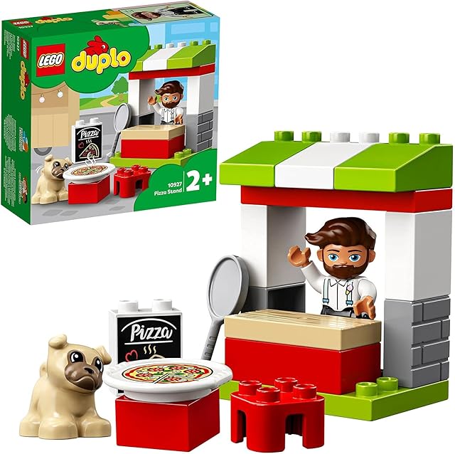 LEGO 10927 DUPLO Town Pizza Stand Playset with Pizza and Dog Figure, Large Bricks, Early Development Toy for Toddlers 2+ Year Old