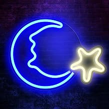 OYE HOYE Moon Star Neon Sign, LED Neon Light with Clear Acrylic Backboard, USB Powered Wall Decor for Bedroom, Kids Room, Living Room, Aesthetic Birthday Gift, Christmas Party
