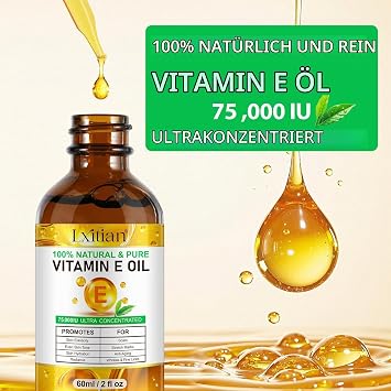 Organic Vitamin E Oil for Cosmetics Vitamin E Drops 75000 IU 100% Pure Natural Vitamin E Oil for Skin Fights Scars Wrinkles and Stretch Marks Reduces Fine Lines and Tightens the Skin