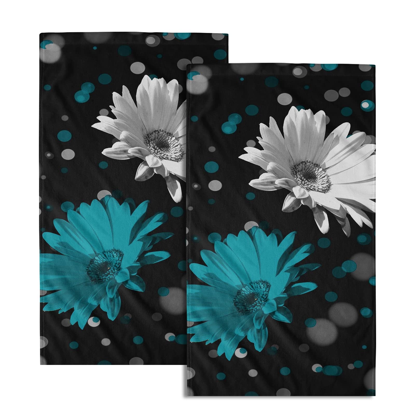 Teal Daisy Hand Towels Turquoise Floral Decorative Kitchen Dish Towels Set of 2 Soft Absorbent Face Towel Towels for Gym Yoga Bathroom