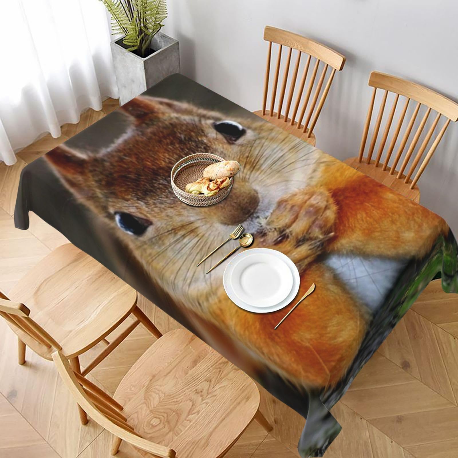 BNVSADC Funny Squirrel Printed Rectangle Tablecloth 228x152 CM, Water Resistant Polyester Table Cloth Decorative Fabric Table Covers for Kitchen Dining Table Parties Camping