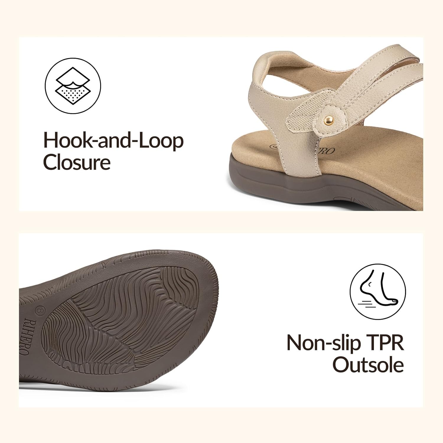 Rihero Orthopedic Sandals for Women Arch Support Comfortable Flat Sandals with Adjustable Strap for Summer Beach Walking - Image 5
