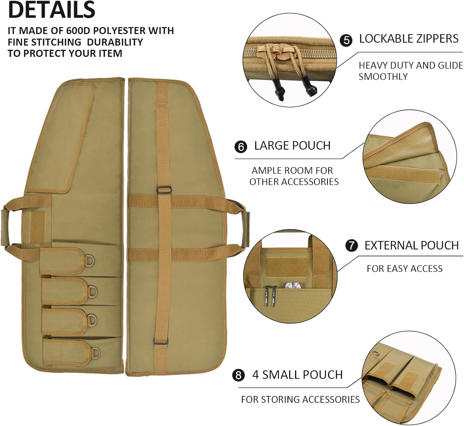 AUMTISC Tactical Rifle Gun Case, Soft Shotgun Carrying Range Bag with 6 Pouches, Fastening Straps Inside, Lockable Zippers, and Shoulder Sling, 36/42 Inch
