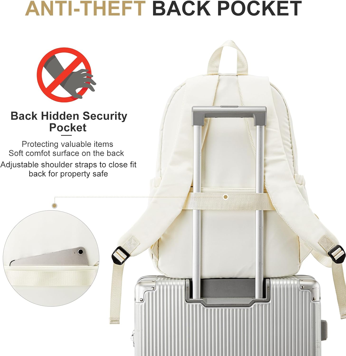 College Backpack For Women Men,Lightweight High School Bag,School Backpack With Lots Of Pockets,Cute Bookbag For Teens Boys Girls,Casual Daypack Backpack For School(Beige) - Image 5