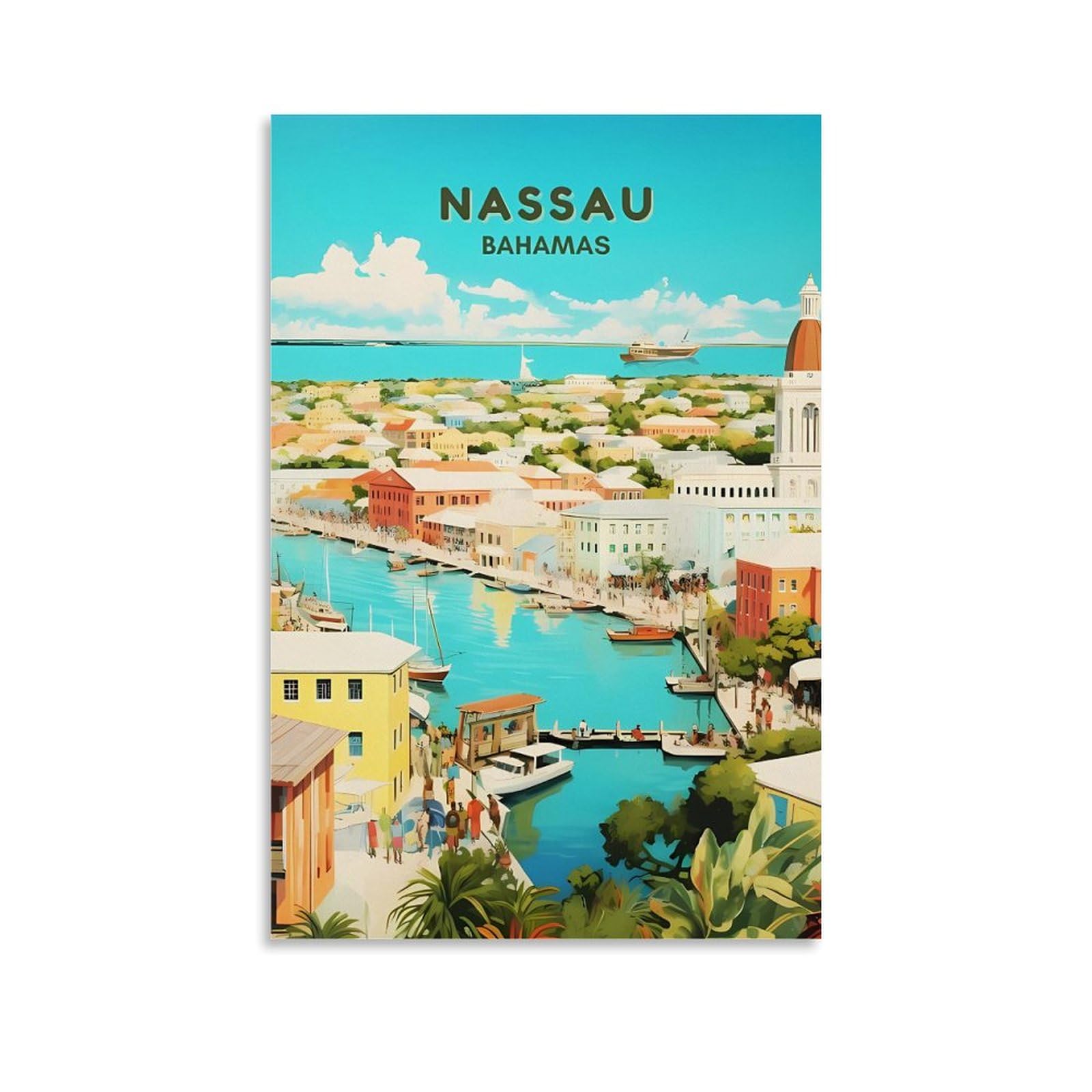 Ouweri Unframe-Style Nassau Bahamas Vintage Travel Poster Room Aesthetic Print Art Wall Painting Canvas Modern Bedroom Decor 24X36inch(60X90cm)