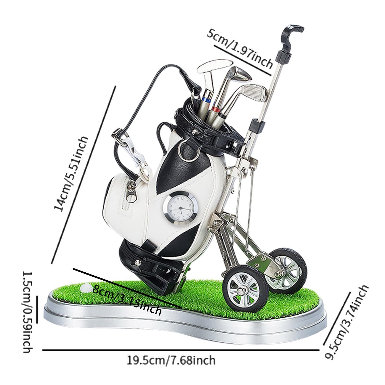 Mini Stiftehalter für Golftaschen mit Trolley Design Und Uhranzeige – Ideal Als Souvenirständer, Geschenk für Büro Und Zuhause, Schwarz-weiss
