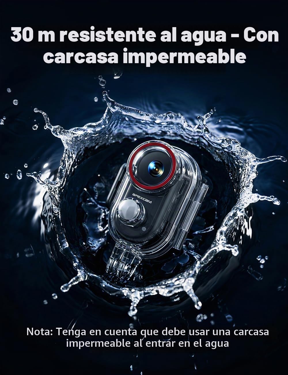 Apexcam K70 Pequeña Cámara Deportiva 4K/20MP con 64GB Tarjeta WiFi POV Vlogging Cámara con EIS Impermeable 30M Cámara Subacuática y 1300mAh Expansion Module con Varios Accesorios para Deportes