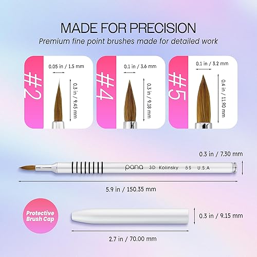 Miniatura 3 de PANA Kolinsky - Brocha acrílica 3D para escultura de uñas con mango antideslizante de metal plateado para manicuras, diseños de flores en 3D (tamaño