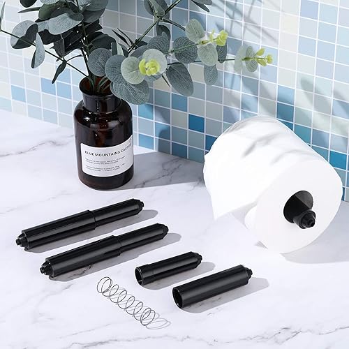 Miniatura 4 de Shappy 4 piezas de soporte de papel higiénico Rodillo de reemplazo de plástico con resorte cargado, soporte de papel (negro)