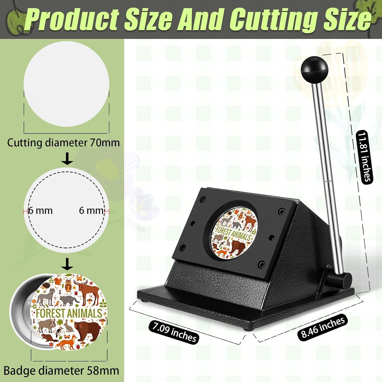 Graphic Punch Die Cutter, 58mm Manual Round Badge Cutter, Card Cutting Machine, DIY Press Button Badge Maker, Integrated Design, for Paper Leather PVC Card, Badge Making