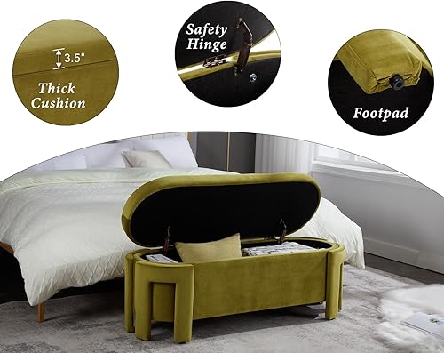 Miniatura 46 de Kmax Banco de almacenamiento de 45 pulgadas, banco otomano tapizado de piel sintética para dormitorio, sala de estar, pasillo, color blanco Oval-