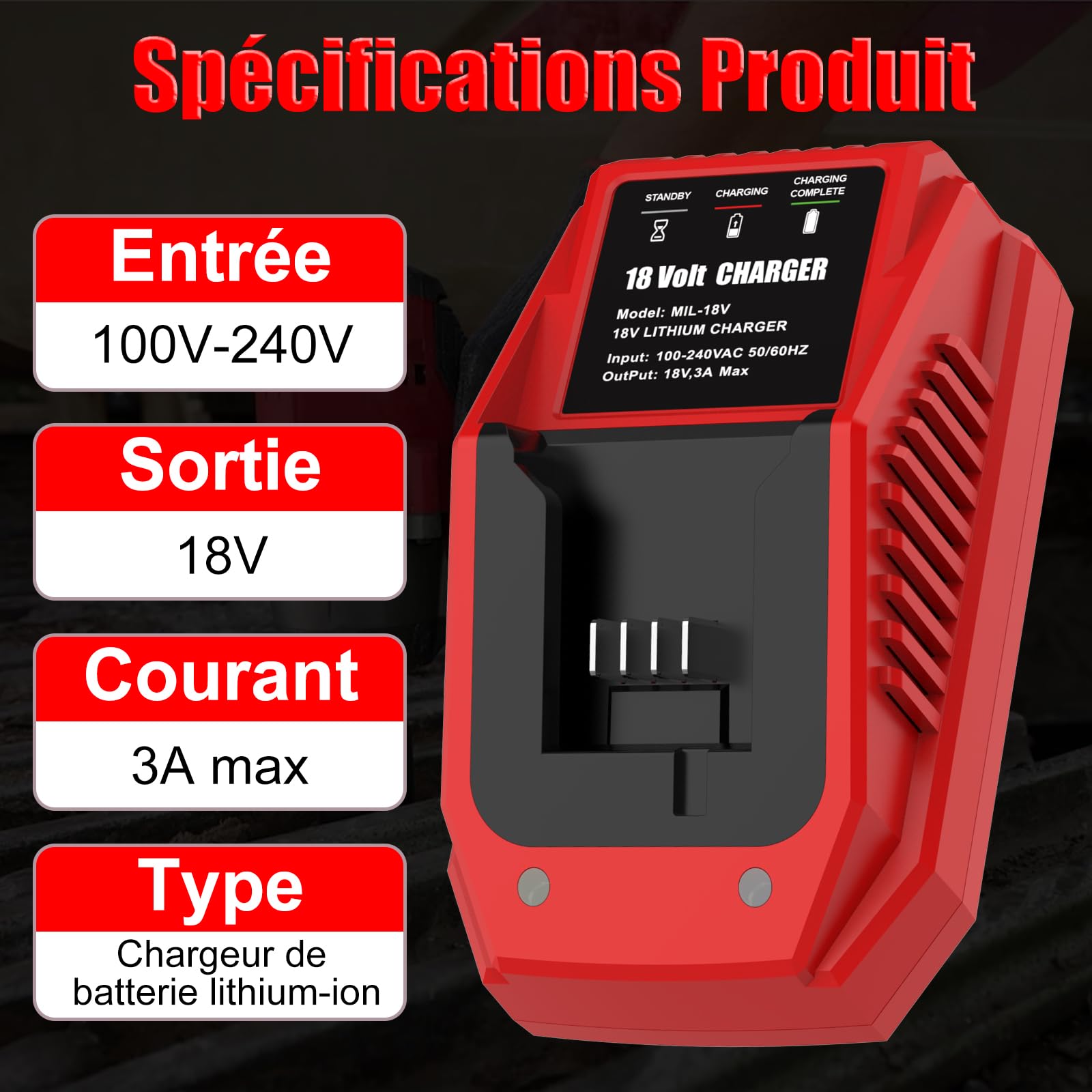 Energup 18V Chargeur Remplacement pour Milwaukee Batterie 18V 48-11-1815 48-11-1820 48-11-1840 48-11-1850