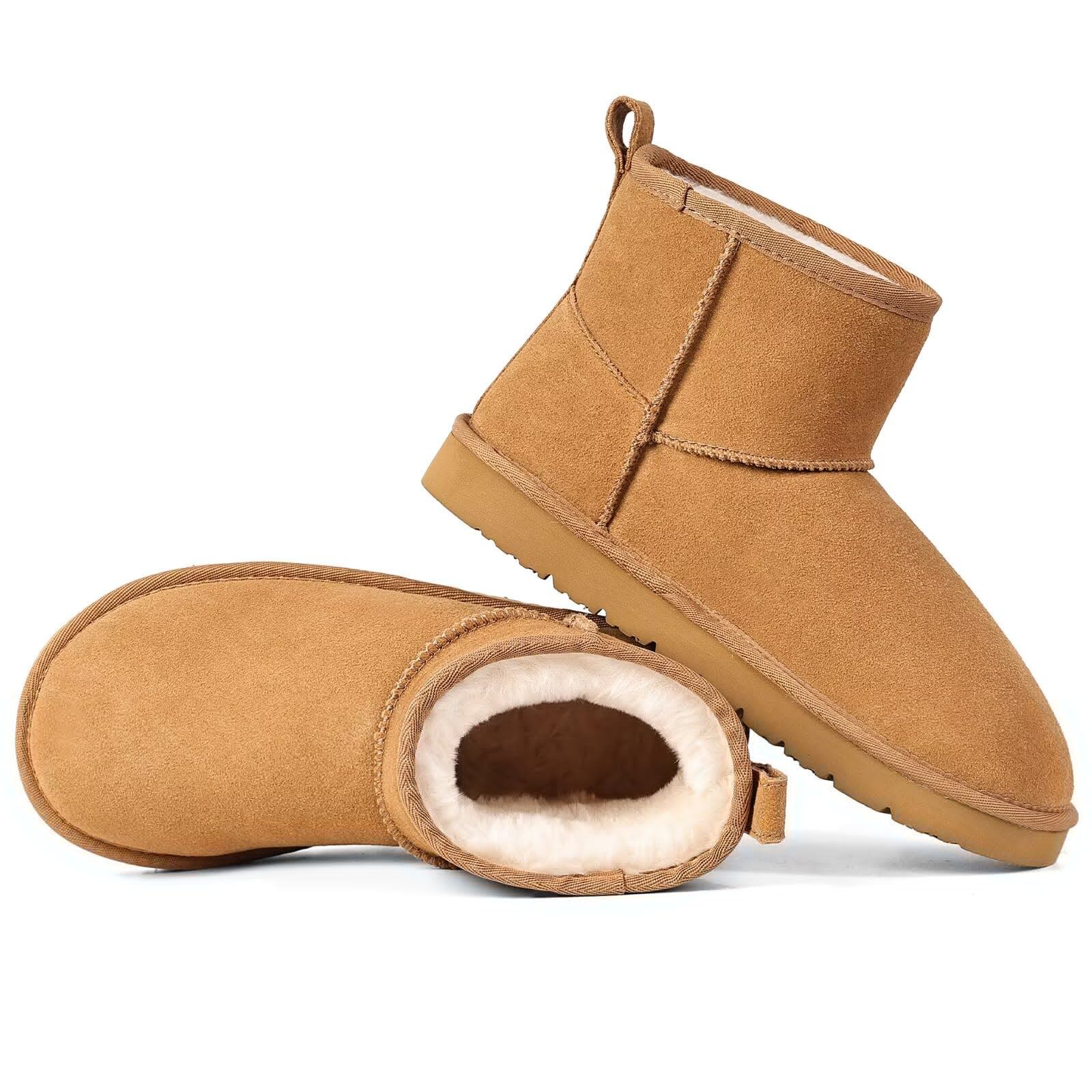 oow Womens Genuine Suede Boots Brown Anti-slip Warm Comfort Ankle Fuzzy Winter Short Boots for Outdoor Indoor-picture-53