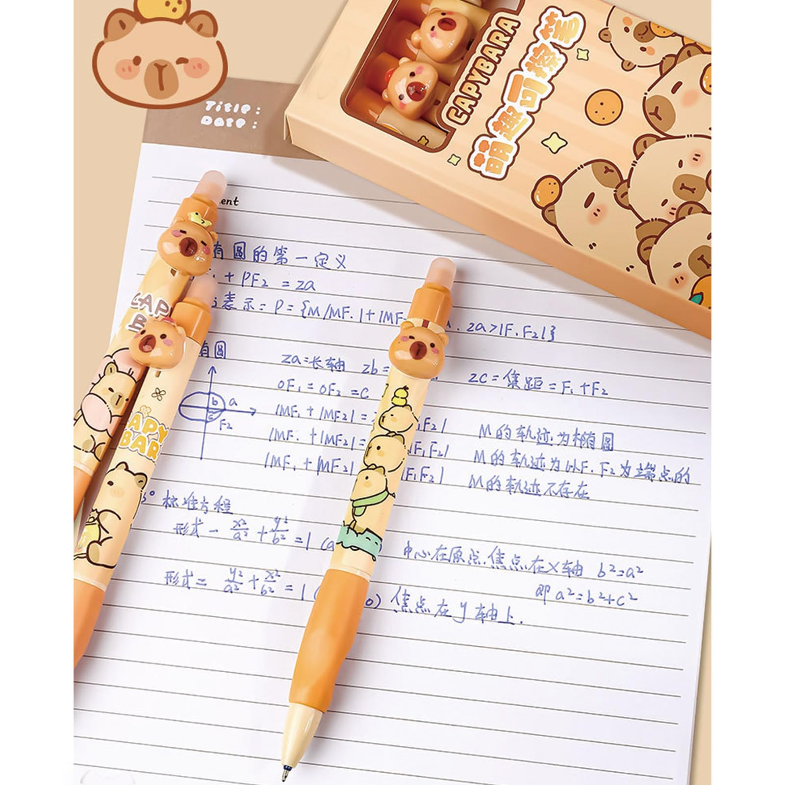 MOZXIRZ 4 penne gel cancellabili retrattili, a forma di capybara, punta fine da 0,5 mm, inchiostro blu, scrittura liscia, per donne, ragazze, ragazzi, ufficio e scuola (inchiostro blu capibara)