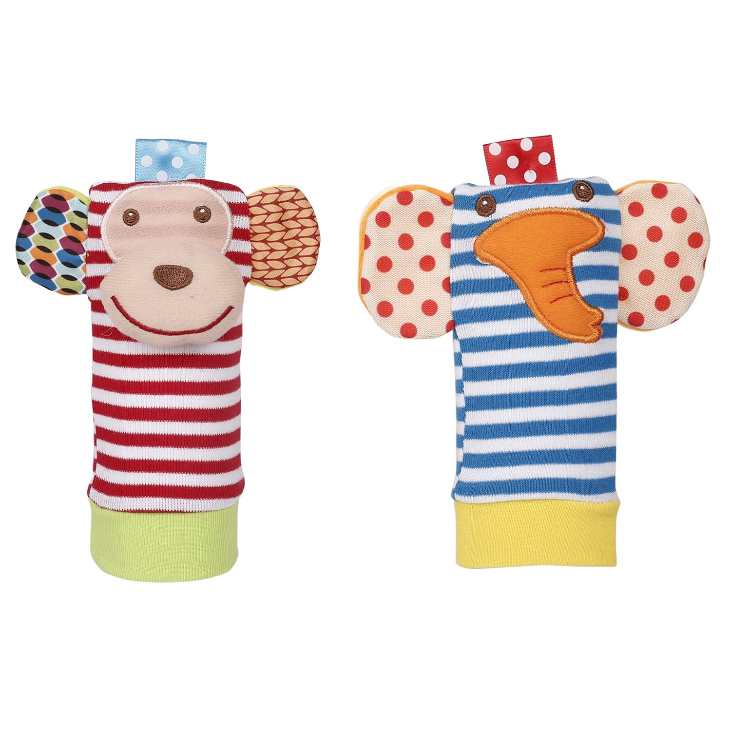 Baby Moo Sensory Rattle Socks Elephant & Monkey Multicolour Developmental Toy for Infants & Toddlers, Rattling Sounds, Soft & Safe, Ideal for Newborns to 2 Years Perfect for Boys & Girls - Pack of 2
