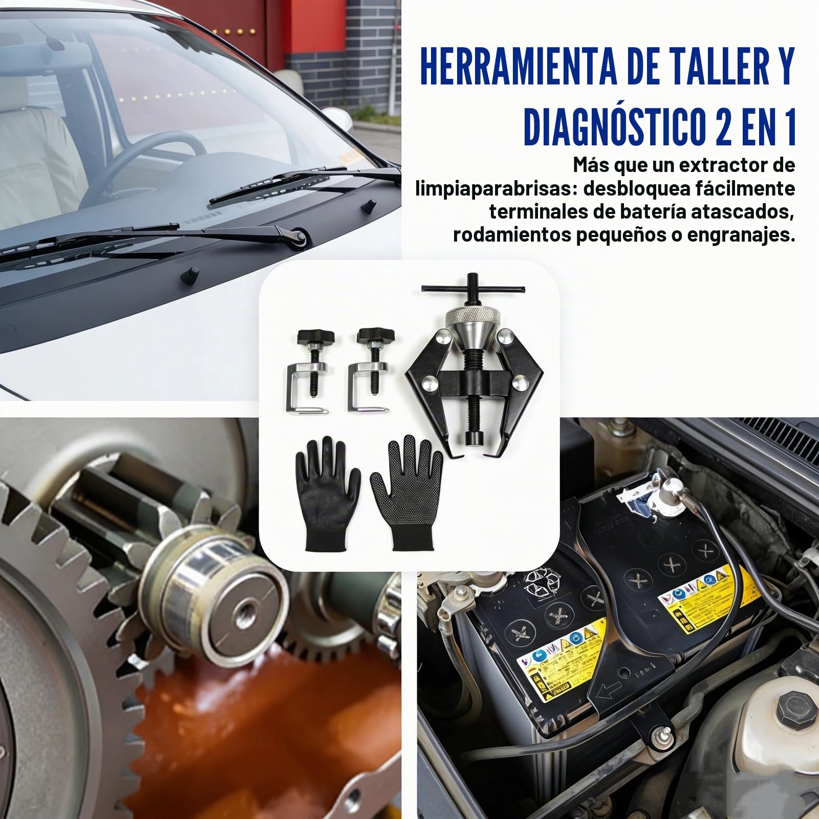 3 Piezas Extractor de Brazo de Limpiaparabrisas, Universal Brazo Desmontaje Herramienta Ajustable con Guantes,Apertura Máxima 2,9 cm Extractor Rodamientos Robusta para Coche Camión SUV