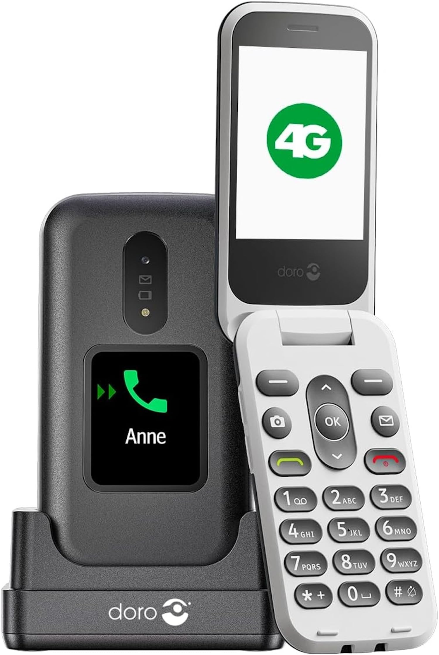 Doro 2880 4G - Teléfono móvil con Tapa para Personas Mayores, fácil de Usar, teléfono móvil sin Internet, Doble Pantalla - Tecla de Asistencia - Teclas de Voz - Bluetooth - Teléfono Plegable