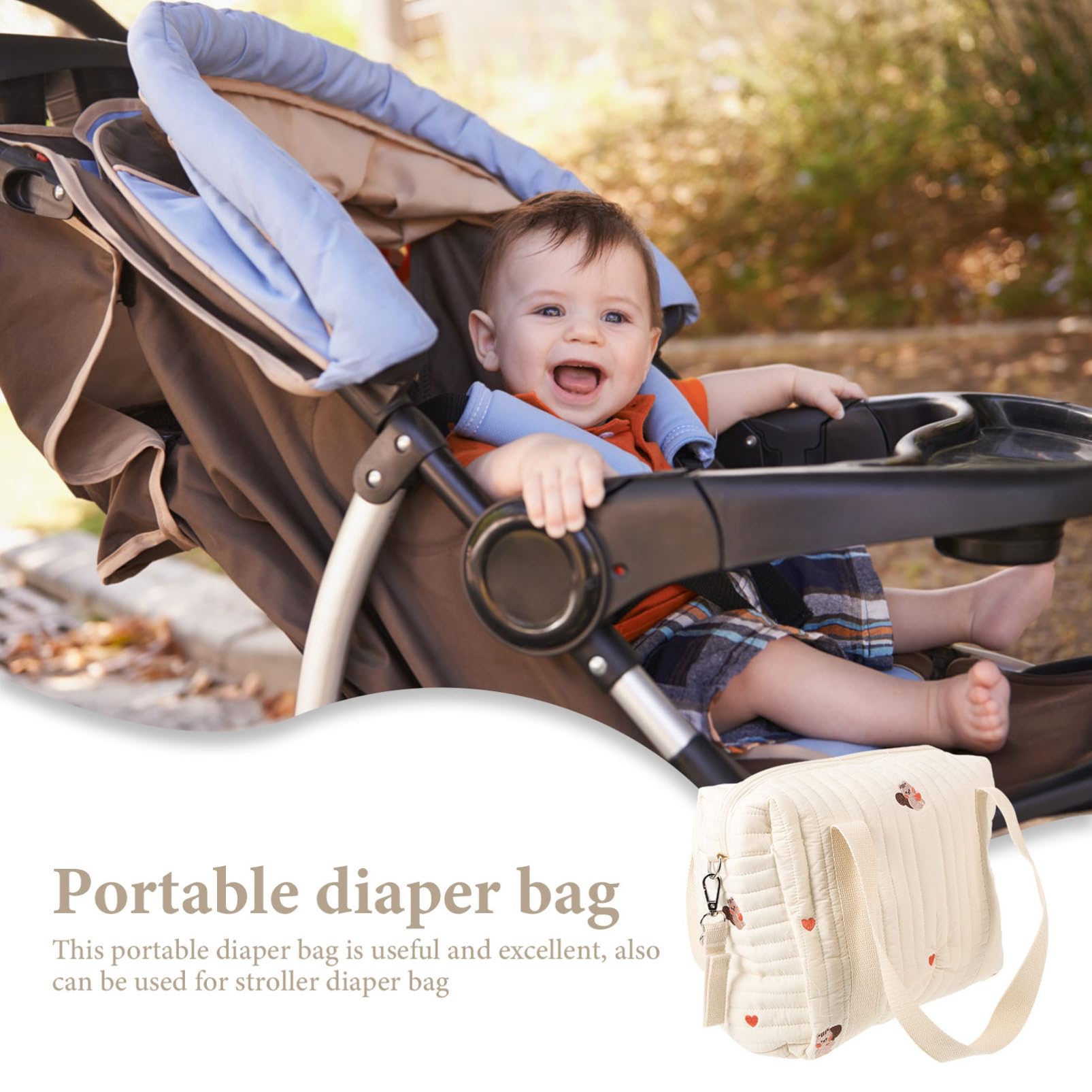 Borsa per Pannolini per Passeggino in Cotone, Comoda e Portatile, per Viaggio, Spazio per Pannolini e Uso Quotidiano