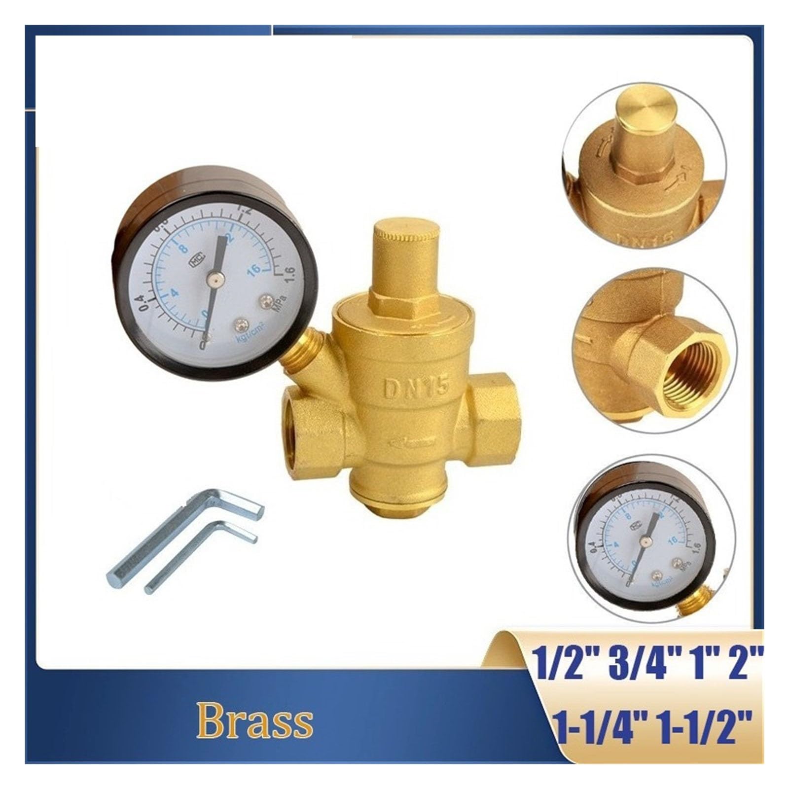 1 szt. Mosiądz regulowany zawór redukcyjny wody 1/2 "3/4" 1 "2" pogrubiony gwint żeński regulator ciśnienia z manometrem(1-1/4",Valve Without Gauge)